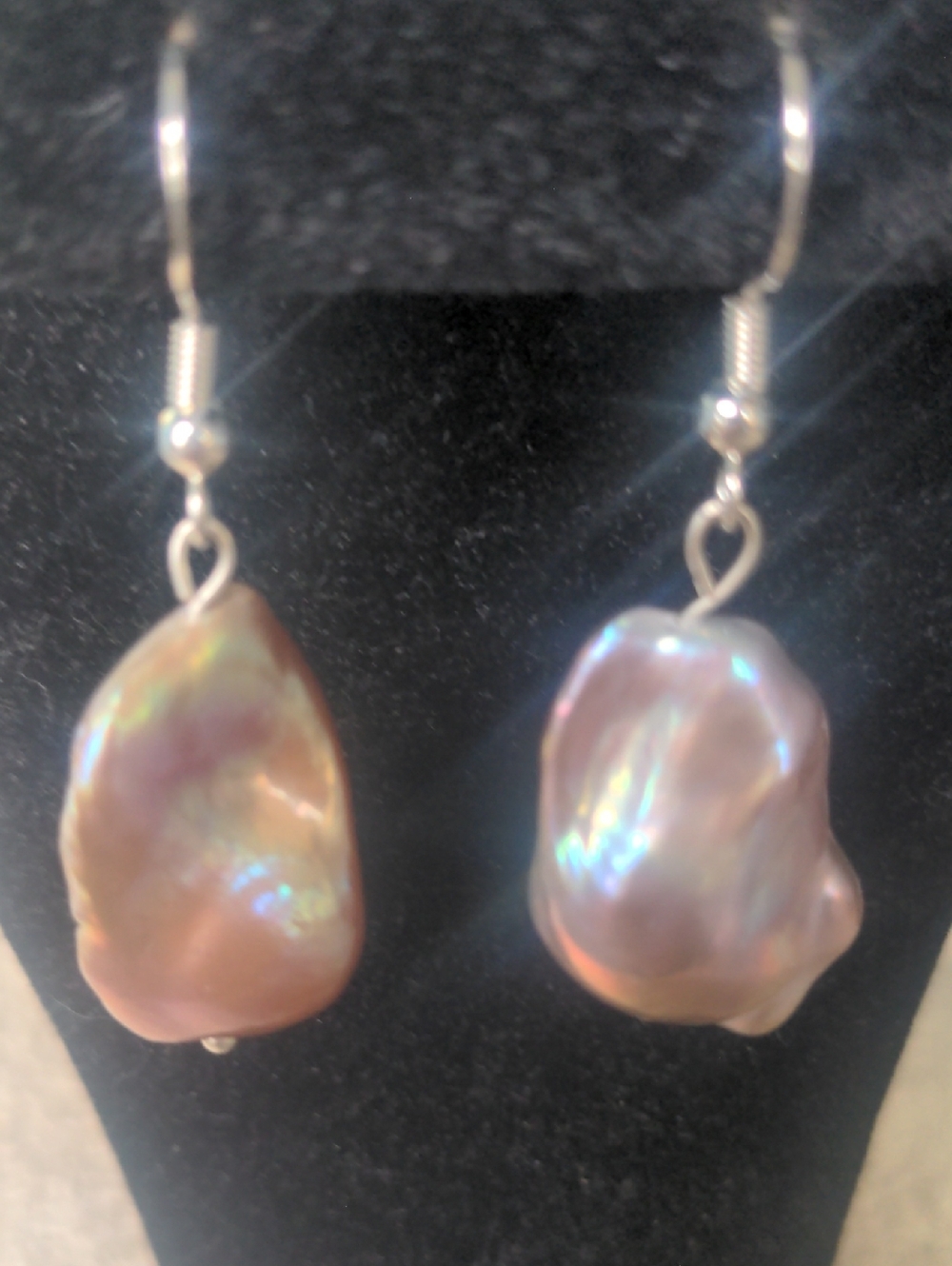 New Genuine Iridescent Baroque Pearl Drop Earrings - Sterling Silver, Large